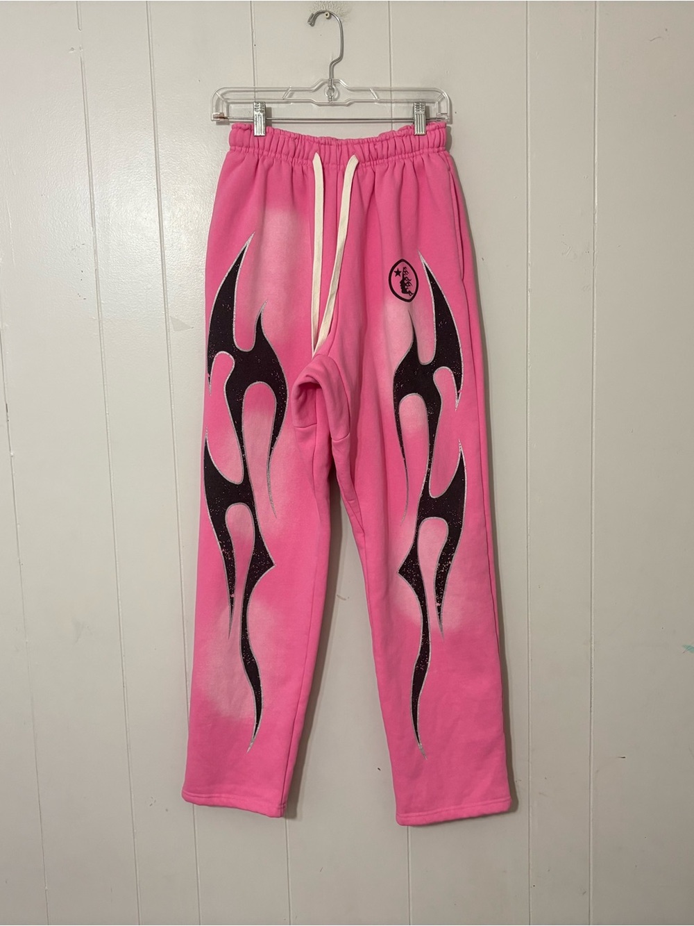 Hellstar Pink Flame Sweatpants Size Small Graphic Fleece Joggers Y2K Streetwear